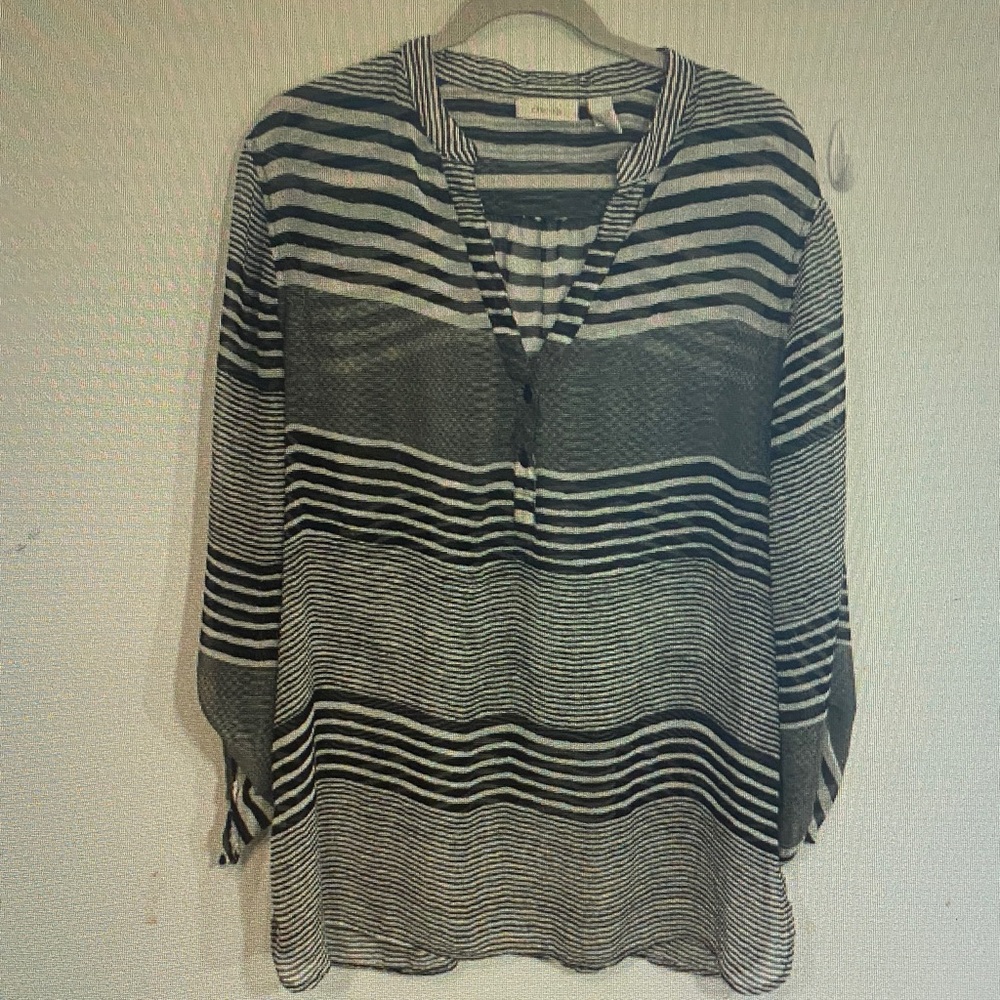 Striped Black and White V-Neck Womens Top